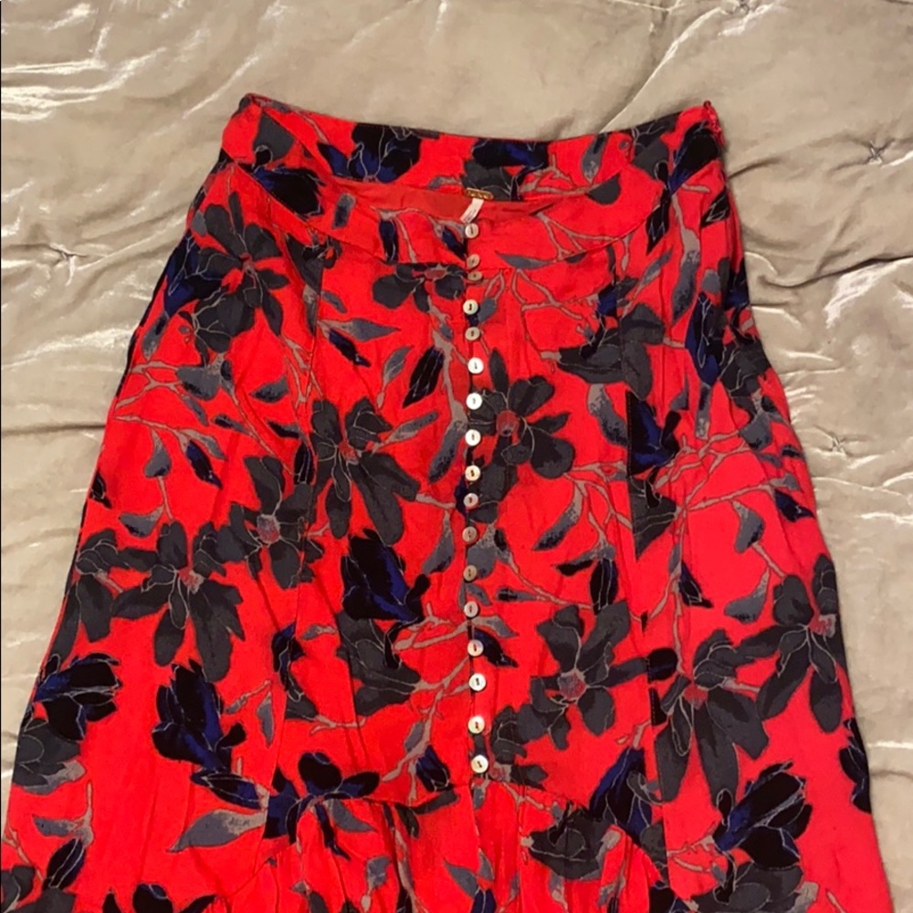 Free People Red Floral Maxi Skirt